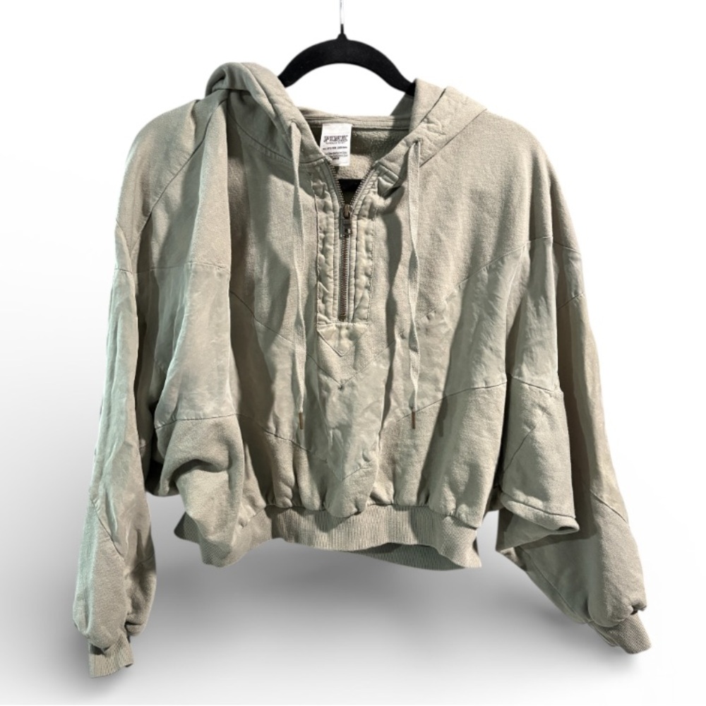 PINK Victoria's Secret Sage Green Cropped‎ Quarter Zip Hoodie XS Oversized